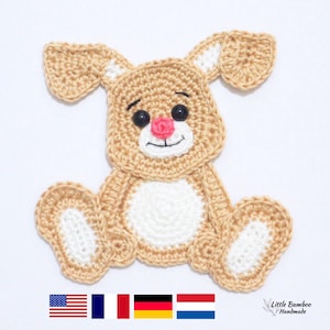PATRÓN - Aplique de conejo - Patrón de crochet, pdf