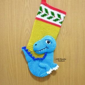 PATTERN-Dinosaur Christmas Stocking-Crochet Pattern, pdf image 1
