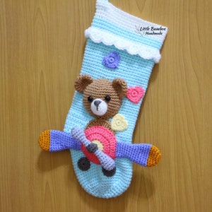 PATTERN-Bear On Aeroplane Christmas Stocking-Crochet Pattern, pdf image 3