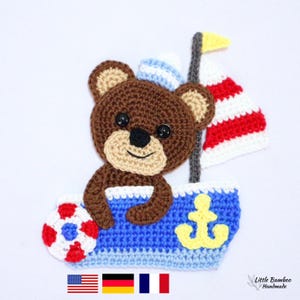 PATRÓN - Aplique de oso en velero - Patrón de crochet, pdf