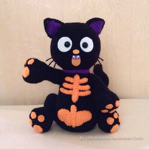 PATTERN - Halloween Skeleton Black Cat - Crochet Pattern, pdf