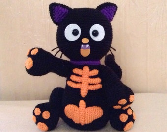 PATTERN - Halloween Skeleton Black Cat - Crochet Pattern, pdf