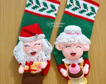 PATTERN-Mr. and Mrs. Claus Christmas Stocking-Crochet Pattern, pdf