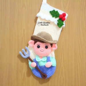 PATTERN - Farmer Christmas Stocking - Crochet Pattern, pdf