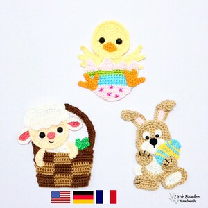 Easter Animals Applique Set-Chick, Lamb, Bunny Crochet Pattern (PDF)