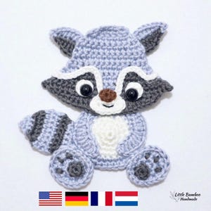 PATRÓN - Aplique de mapache - Patrón de crochet, pdf
