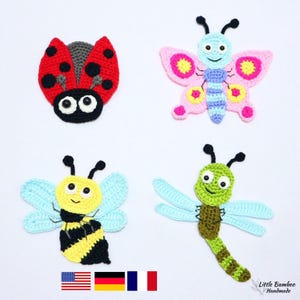 Garden Insects Applique Set-Ladybird, Butterfly, Bee and Dragonfly Crochet Pattern (PDF)