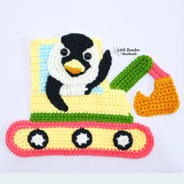 PATTERN- Penguin On Excavator Applique-Crochet Pattern, pdf