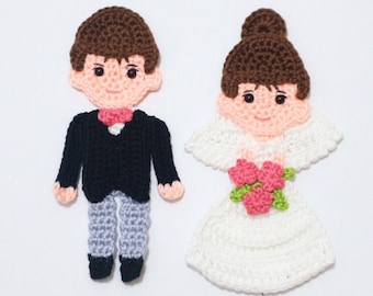 PATTERN-Bride and Groom Appliques  -Crochet Pattern, pdf