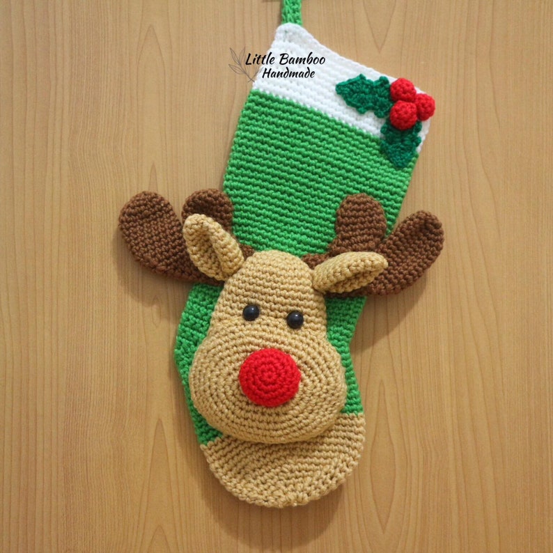 PATTERN  Reindeer Christmas Stocking  Crochet Pattern pdf image 0