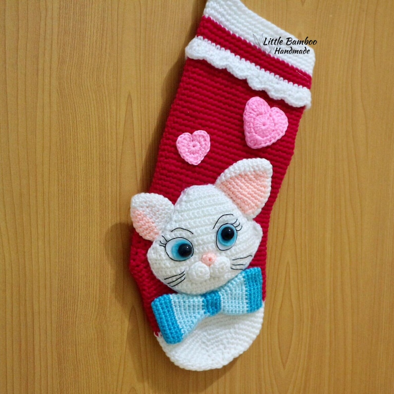Patternmy Lovely Cat Christmas Stockingcrochet Pattern Pdf Etsy