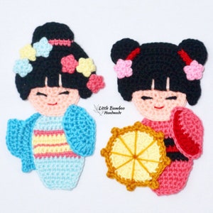 PATTERN- Kokeshi Japanese Doll Applique-Crochet Pattern, pdf