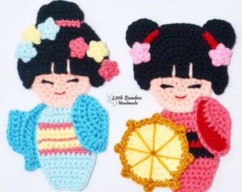 PATTERN- Kokeshi Japanese Doll Applique-Crochet Pattern, pdf