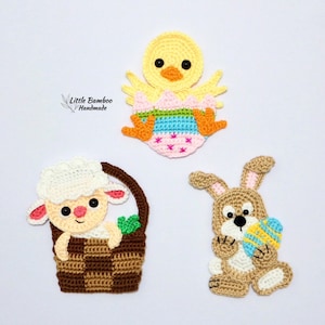 PATTERN- Easter Animals Applique Set-Chick, Lamb, Bunny - Crochet Pattern, pdf