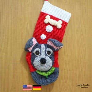 パターン - 私のかわいい犬のクリスマスストッキング - かぎ針編みのパターン、pdf