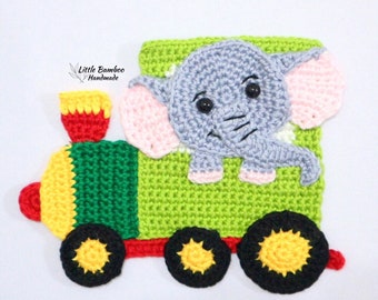 PATTERN- Elephant On Train Applique-Crochet Pattern, pdf