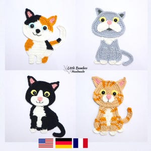 PATTERN-Cats Applique Set B-Japanese Bobtail, Persian, Manx, American Shorthair- Crochet Pattern, pdf