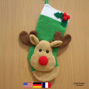 PATTERN - Reindeer Christmas Stocking - Crochet Pattern, pdf