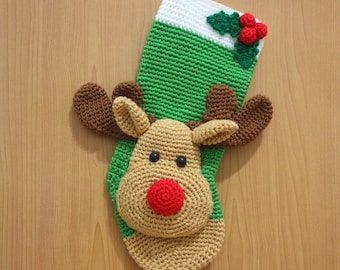 PATTERN - Reindeer Christmas Stocking - Crochet Pattern, pdf