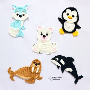 PATTERN- Arctic Animals Applique Set-Arctic Fox, Polar Bear, Penguin, Walrus and Orca - Crochet Pattern, pdf