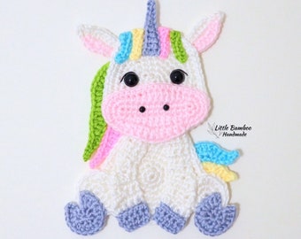 PATTERN- Sitting Unicorn Applique-Crochet Pattern, pdf