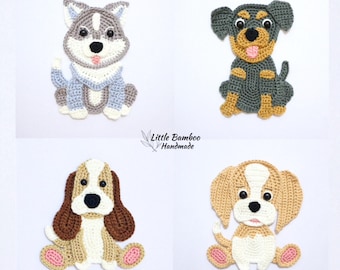 Dogs Applique Set B-Husky, Rottweiler, Basset Hound and Beagle Crochet Pattern (PDF)