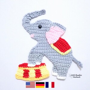 PATRÓN - Aplique de elefante de circo - Patrón de crochet, pdf