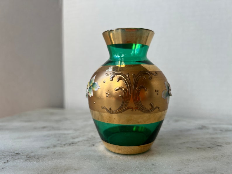 Vintage Murano Green Glass Mini Vase Etsy