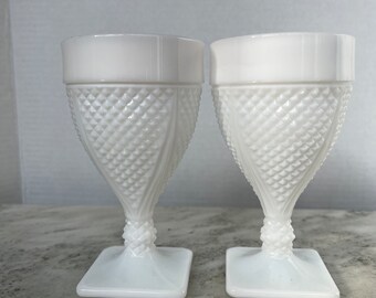 Vintage Westmoreland Diamond Point Milk Glass Goblet