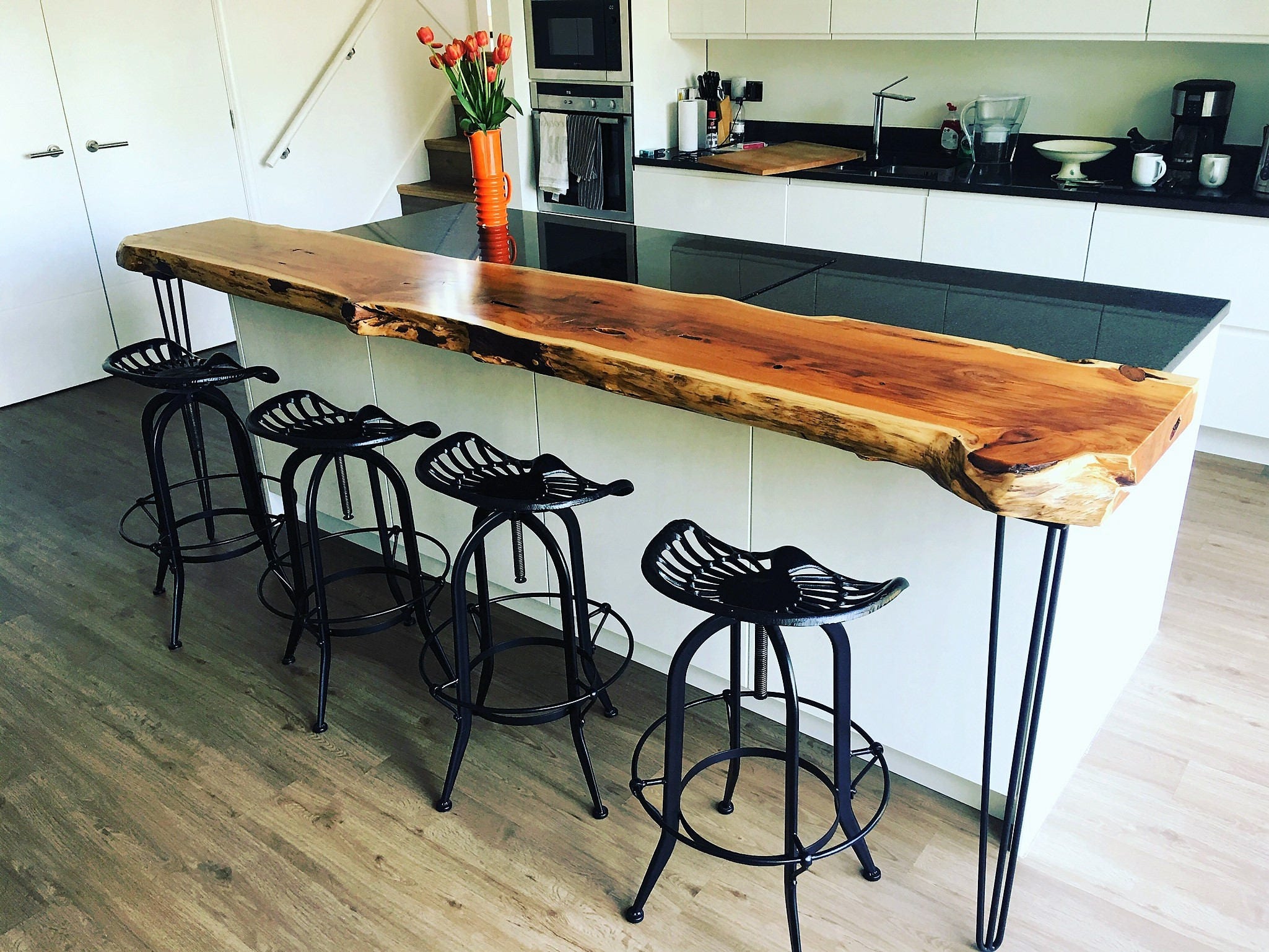 natural wood kitchen cart with breakfast bar