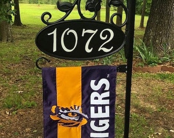 Park Ave Address Yard Sign with LSU Flag