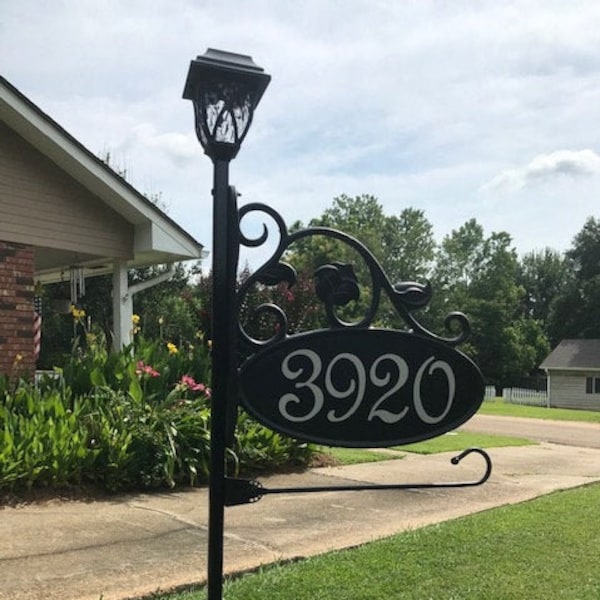Park Ave Address Yard Sign with Flag Holder and Solar Light. 58"