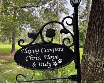 Camp/RV Sign with Flag Holder and Solar Light - 48"