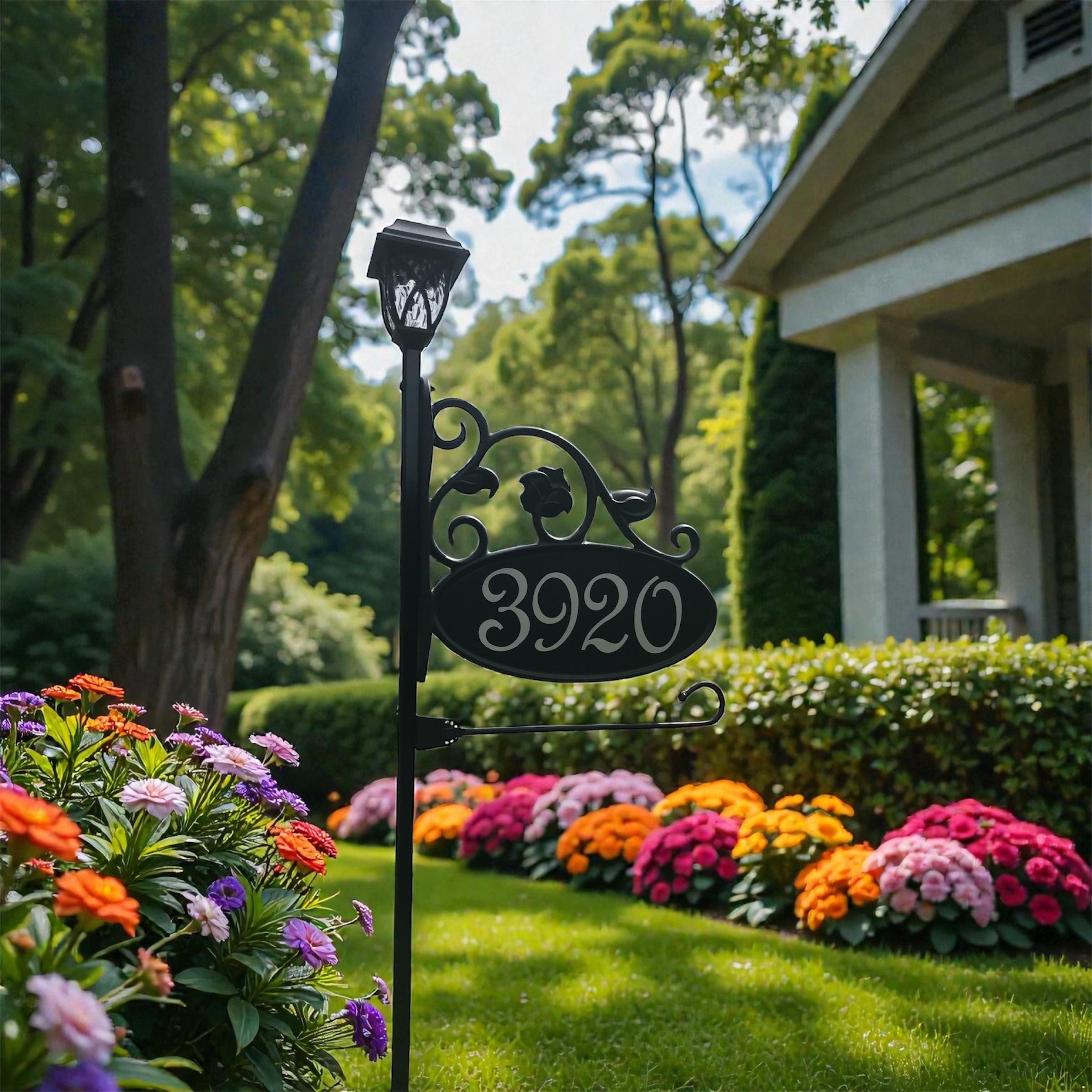 Park Ave Address Yard Sign With Flag Holder and Solar Light. 58
