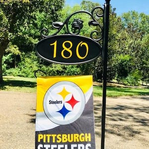 Park Ave Address Yard Sign with Pittsburgh Steelers Flag - 58&quot;