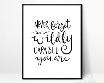 Póster con cita inspiradora, decoración de pared enmarcable: Nunca olvides lo increíblemente capaz que eres.