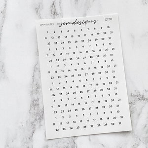 CLEAR 4mm Mini Date Dots, Transparent Stickers, 6 months of dates, Redate Undated Planners, Planner Stickers, Minimal Clear Stickers (C170)