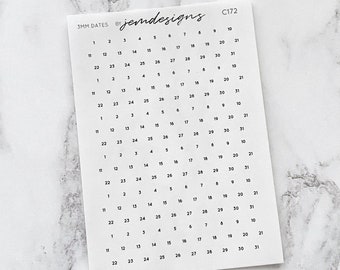 CLEAR 3mm Date Dots, Micro Mini Transparent Planner Stickers, 6 months of dates, Redate Undated Planners, Minimal Clear Stickers (C172)