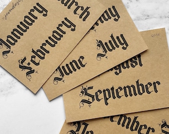 Gothic Large Month Stickers, Medieval Goth Font, Functional Planner Stickers, Monthly Redate Journaling Planning Stickers (Q034)
