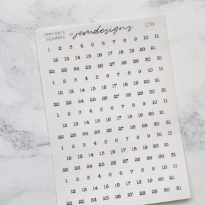 CLEAR 5 mm Datumsquadrate, Stempel für Schreibmaschinenschrift, Funktionale transparente Aufkleber, Undatierte Kalenderaufkleber, Minimale Planeraufkleber (C119)