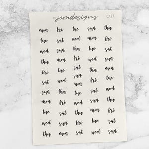 CLEAR Short Script Days of the Week Stickers, Transparent Functional Weekly Planner Stickers, Weekday Stickers, (C127)