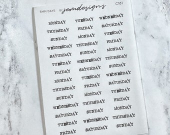 CLEAR 5mm Days of Week Stickers, Typewriter Font, Transparent Functional Weekly Planner, Days of the Week Full Weekday Stickers, (C181)