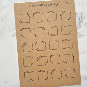 Sticky Note Sticker, Notizen, Journaling Planner Sticker, Kraft Braun Sticker, Handgezeichnet Doodled Sticker (Q028)