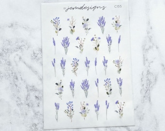 CLEAR Lavender Provence Stickers, Transparent Purple Floral Decorative Mini Stickers, Journaling Sticker Sheet, Journal Stickers (C155)