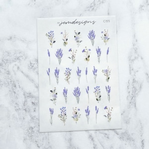 CLEAR Lavender Provence Stickers, Transparent Purple Floral Decorative Mini Stickers, Journaling Sticker Sheet, Journal Stickers (C155)