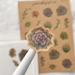 Sukkulente Pflanze Dekorative Aufkleber, Kraft Braun Botanische Aufkleber, Srapbooking Journaling Journal Aufkleber (Q030)