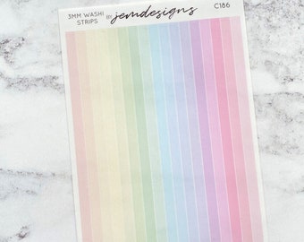 CLEAR 3mm Washi Strips, Pastel Rainbow Stickers, Thin Washi Stickers, Functional Weekly Journaling Planner Stickers, Journal Stickers (C186)