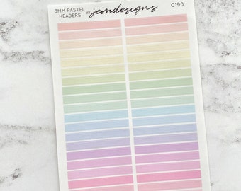 CLEAR 3mm Headers, Pastel Rainbow Stickers, Thin Header Stickers, Functional Weekly Journaling Planner Stickers, Journal Stickers (C190)