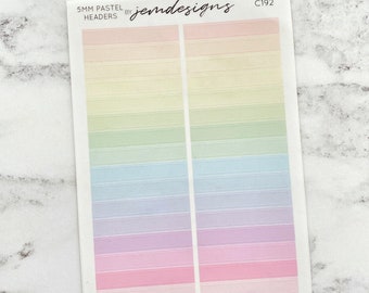 CLEAR 5mm Headers, Pastel Rainbow Stickers, Thin Header Stickers, Functional Weekly Journaling Planner Stickers, Journal Stickers (C192)