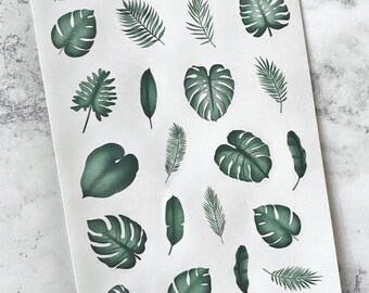 Monstera Leaf Stickers, Journal Sticker Sheet, Cheese Plant Stickers, Brown Kraft Transparent Decorative Planner Stickers, Journaling (Q027)